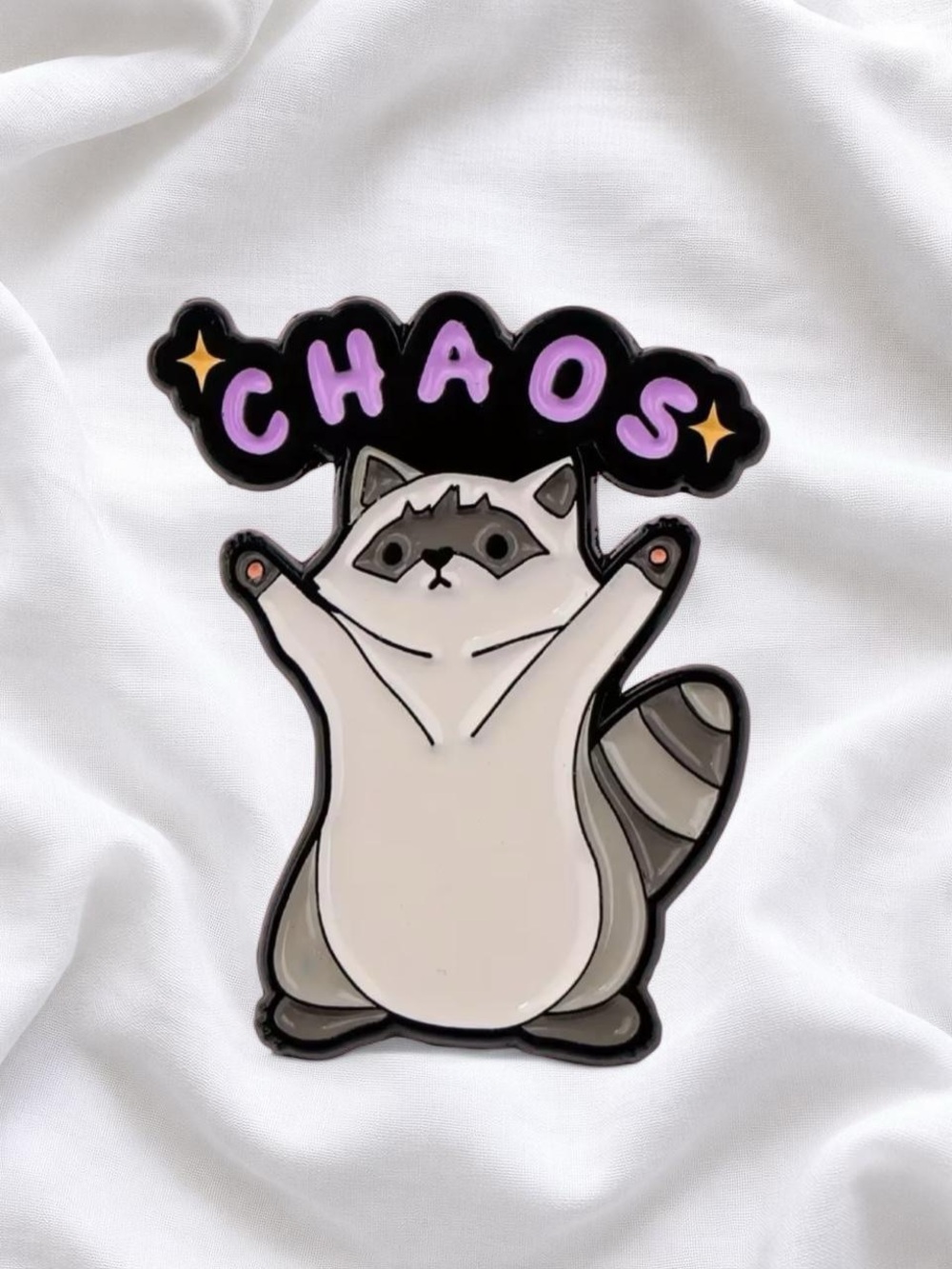 CHAOS Cat Enamel Pin - Purple and Gray Raccoon-Cat Design